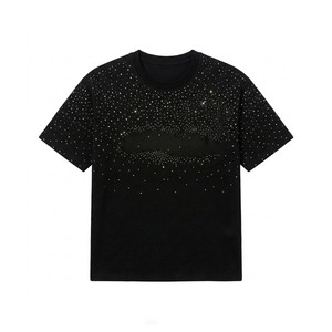 Camiseta de Alta Calidad Estilo Y2K Punk Grunge con Pedrería, Cuello Redondo, Color Sólido, Manga Corta, Corte Holgado, Algodón Grueso para Hombre - Product Image 4