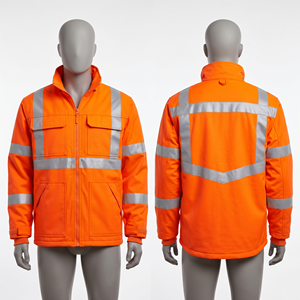 Chaqueta de Trabajo Premium de Poliéster Softshell de 320 GSM, con Paneles de Cinta Reflectante Naranja y Logotipo Bordado Personalizado - Product Image 1