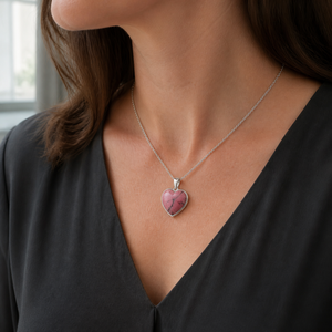 Collar con Colgante de Corazón de Rodonita, Plata de Ley 925, Cabujón Rosa y Negro, Venta al por Mayor, Personalizado - Product Image 5