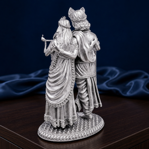 Idole de Radha Krishna plaquée argent 999 de Jaipur Metals |   100% Laiton |   Fait main traditionnel |   Statue de divinité hindoue |   7x5x12 cm |   268g | - Product Image 4