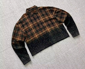 Camisa de Franela Casual de Manga Larga para Hombre, Primavera, 100% Algodón, Anti-Pilling, OEM, Logotipo Personalizado, Transpirable, Tejido de Punto, con Pedrería - Product Image 4