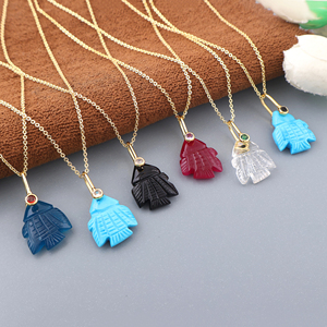 18K Gold Plated Brass Turquoise Onyx Jade Crystal Quartz Cz Eyes Gemstone Pendant Carved Fish Trendy Punk Style Fashion jewelry - Product Image 6