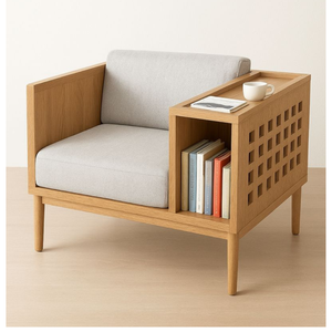 <b>Teak</b> Wood Accent <b>Chair</b> with Bookshelf - Product Image 1