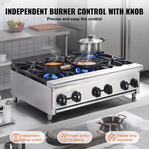 Fornello da Banco Commerciale in Acciaio Inox con 6 Bruciatori a Gas, Piastra Riscaldante a Propano/Gas Naturale, Attrezzatura da Cucina Professionale - Product Image 4