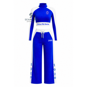 Zeta Phi Beta Women's Color Block Workout Set <b>Turtleneck</b> <b>Crop</b> <b>Top</b> Loose Fit Drawstring Pants Sorority Sportswear Tracksuit - Product Image 1