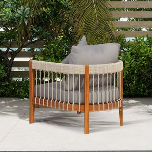 Sillón de Exterior Moderno de Madera de Acacia con Respaldo Curvo y Detalles de Cuerda Tejida a Mano, Silla Impermeable para Jardín y Piscina - Product Image 3