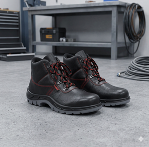 Zapatos de seguridad Workman Ankle de cuero negro con costuras rojas para aplicaciones aeroespaciales - Product Image 6
