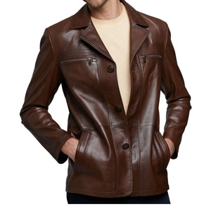 Nueva Chaqueta de Cuero Marrón Súper Elegante para Hombre, Cuello Alto, Totalmente Personalizada, 100% Piel de Vaca Original, Cierre de Cremallera, Impermeable - Product Image 1
