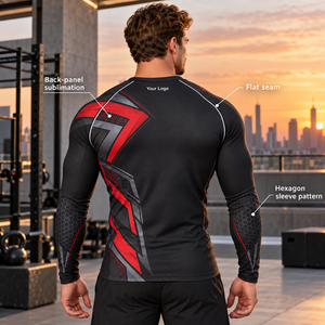 Custom Men's Black Red Graphic <b>Long</b> <b>Sleeve</b> <b>Compression</b> <b>Shirt</b> Crew Neck Fitted Gym Training Rash Guard Athletic Sports Base Layer - Product Image 3