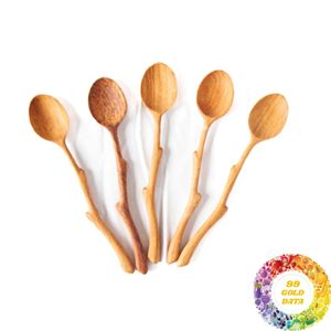 Cuchara de Madera Rústica en Forma de Rama, Hecha a Mano, Utensilio de Cocina Natural para Servir Café, Té, Postres y Regalos - Product Image 3