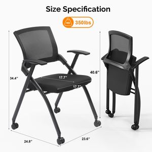 Set di 2 Sedie Impilabili per Sala Conferenze con Ruote, Materiale PP, Sedia da Ufficio Pieghevole con Schienale Reclinabile e Seduta Imbottita per Aula di Formazione - Product Image 3