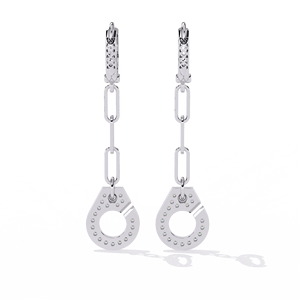 Boucles d'oreilles créoles en diamant de laboratoire, or 18 carats, avec chaîne tombante et halo géométrique, pour mariage, fête ou cadeau - Product Image 2