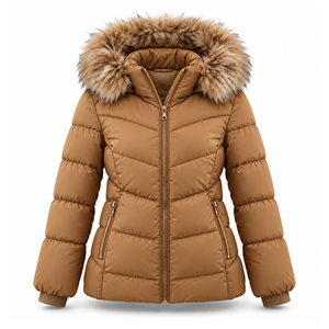 Women's Camel Fur Hooded Puffer Jacket Winter Warm Quilted Parka Slim Fit Custom Logo OEM Wholesale Fashion Outdoor <b>Bubble</b> <b>Coat</b> - Product Image 1