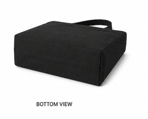 <b>Canvas</b> <b>Tote</b> Bag Black Medium Size Shoulder Handle Front Pocket Button Closure Daily Use Shopping Bag - Product Image 4