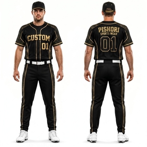 Uniforme de Béisbol Personalizado Negro y Dorado para Hombre, Conjunto de Pantalones y Jersey Sublimado 100% Poliéster para Ropa Deportiva de Equipo de Liga - Product Image 1