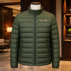 Veste d'hiver décontractée de qualité supérieure à col montant, fermeture éclair, coupe-vent, couleur unie, en duvet - Product Image 1