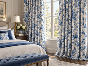 Paneles de Cortina con Diseño Floral Azul y Blanco, Estilo Mediterráneo, para Ventanas de Patio y Sala de Estar - Product Image 2