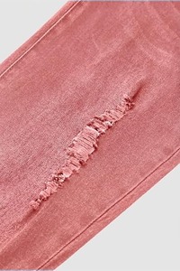 Jean bootcut rose pour femme, coupe droite, longueur genou, taille mi-haute, denim peint à la main, délavage clair vintage - Product Image 5