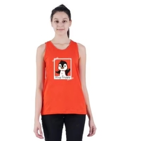 Camiseta sin Mangas Naranja para Mujer con Estampado de Personajes en la Parte Delantera, Cuello Redondo, Estilo Casual, 100% Algodón Tejido, Transpirable - Product Image 6