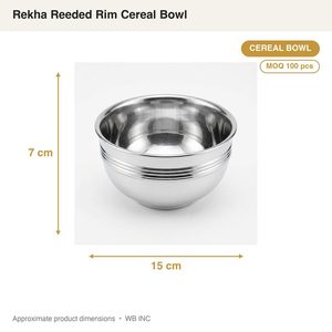 Tazón de Cereales Hecho a Mano de Acero Inoxidable SS304 de 15 cm con Borde Acanalado Pulido Espejo, Tipo Rekha, para Sopa, Decoración del Hogar, Hoteles y Bodas - Product Image 4