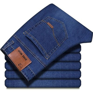 Jean en denim délavé bleu foncé TITAN SMOKE pour homme, taille haute, coupe droite, décontracté, 100 % coton, poids moyen, fermeture boutonnée, tendance - Product Image 2
