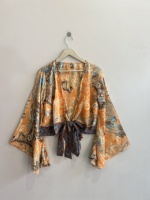Blusa de seda al por mayor para mujer, top retro de playa con lazo frontal, top cruzado de seda