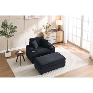 Chaise longue in velluto a coste con video, braccioli portaoggetti, poggiapiedi mobile, portabicchieri e cuscini rimovibili per il relax profondo - Product Image 5