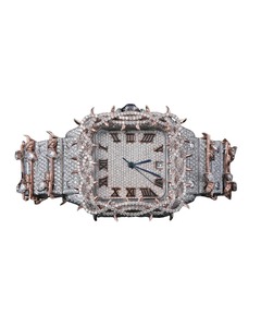 Montre de luxe Hip Hop Iced Out en or rose avec moissanite VVS, cadran romain serti de diamants ronds, montre-bracelet personnalisée en argent, design entièrement pavé - Product Image 1