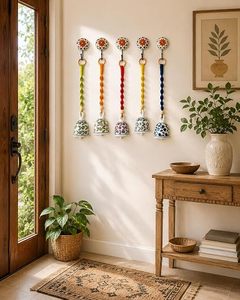 Campana de Cerámica Hecha a Mano para Colgar en la Pared con Cuerda y Cuentas Coloridas, Decoración Navideña Tradicional para Interiores, Impresión en 6 Colores - Product Image 4