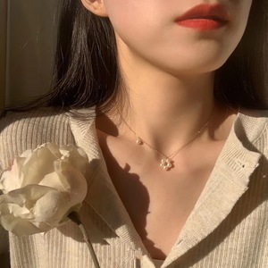 Collar de Perlas Pequeñas de Agua Dulce Chapado en Oro de Plata S925 de Alta Gama, Temperamento Sencillo con Diseño de Flor Pequeña en la Clavícula - Product Image 3