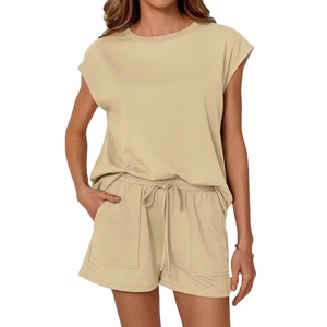 Ensemble 2 pièces pour femmes, vêtements de détente, t-shirts et shorts de cycliste 100% coton, ensemble confortable et ample en deux pièces, vêtements de détente pour femmes - Product Image 5