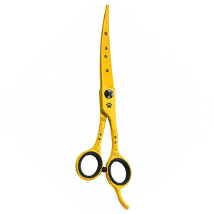 Tijeras Profesionales para Adelgazar el Cabello, Color Amarillo, Acero Inoxidable, Hojas Afiladas, para Diestros, Mango de Plástico con Diseño de Huella de Pata - Product Image 1
