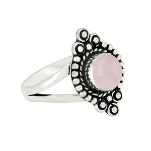 Rose Quartz Round Cut Handmade Oxidized 925 Silver <b>Ring</b> Gemstone Bezel Set Vintage Women's Statement <b>Rings</b> - Product Image 2