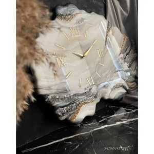 Modern Teal Fluid Art Epoxy Resin Wall <b>Clock</b> Silver Roman Numerals Round Silent Marble Style <b>Clock</b> for Bedroom Wall Decor - Product Image 5