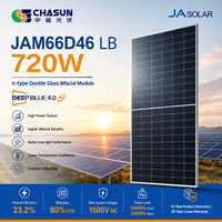 Panneau solaire bifacial JA Solar JAM66D46-715/LB 715W de type N à double vitrage, module photovoltaïque fiable à haut rendement pour projets commerciaux