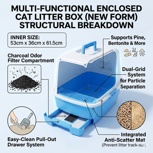 <span class=keywords><strong>Bac</strong></span> à <span class=keywords><strong>litière</strong></span> multifonctionnel pour chat avec couvercle et tiroir |   Toilette pour chat à <span class=keywords><strong>double</strong></span> couche filtrante |   Nichoir fermé pour animaux de compagnie, adapté à toutes les races - Product Image 3
