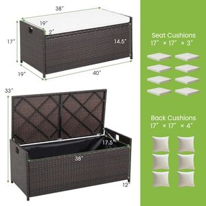 Panca Contenitore Moderna in Legno Massello per Patio con Cuscino e Rivestimento con Cerniera, Capacità 34 Galloni, per Uso Esterno in Parchi e Hotel - Product Image 2