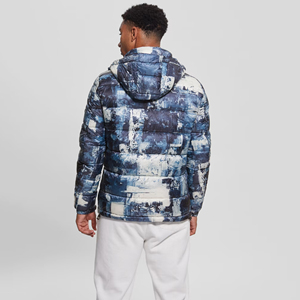 2026 New Men's Blue Abstract Print Puffer Jacket Stand Collar Zipper Closure Casual Winter Wear Slim Fit Polyester Material - Product Image 5