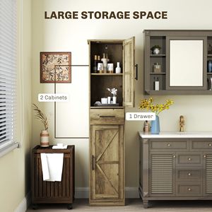 Armadio in stile rustico da 170 cm in lino grigio con cassetto, mobiletto da bagno e ripiani regolabili con ante scorrevoli effetto fienile - Product Image 5
