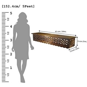 Estante de pared ornamental de madera de Sheesham tallado a mano de 28 pulgadas, caoba, venta al por mayor - Product Image 3