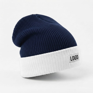 Wholesale Two Tone Rib Knit Beanie Custom Woven Label Cuffed <b>Hat</b> Warm <b>Winter</b> Wear Fashion Headwear For <b>Men</b> Women Custom Logo - Product Image 5