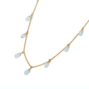 18K Yellow Gold Natural Blue Topaz Tear Drop Necklace with Diamond Accent - Product Image 2