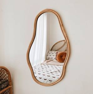 Best Selling Natural Rattan Wavy <b>Mirror</b> <b>Rectangular</b> Wicker Wooden <b>Wall</b> Hanging Decorative <b>Mirrors</b> - Product Image 4