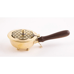 Quemador de incienso de latón antiguo hecho a mano con mango ergonómico de madera, estilo árabe tradicional para Oud y carbón. - Product Image 6