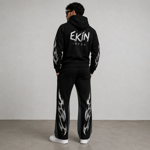 Sudadera con capucha y cremallera con estampado de llamas personalizado para hombre, conjunto deportivo oversize estilo streetwear - Product Image 2