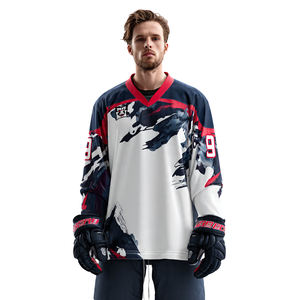 Maillot de hockey sur glace OEM en sublimation, 100 % polyester, col en V, hauts de maillots de hockey unisexes à manches longues, maillot de hockey sur glace pour hommes - Product Image 1