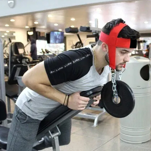 Cowhide <b>Leather</b> Weight Lifting Neck Training Fitness Equipment Padded Head <b>Harness</b> with D Ring Steel Chain Exercise Head Strap - Product Image 1