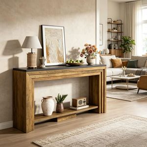Table console rustique en teck pour l'ameublement de la maison avec un design moderne et un espace de rangement - Product Image 6