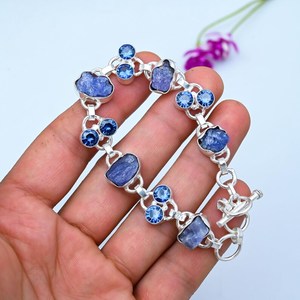 Bracelet à breloques ajustable en argent sterling 925 Tanzanite, design classique simple de luxe, bijoux délicats de haute qualité, anniversaire - Product Image 1