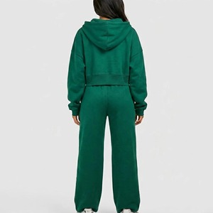 Women's Plus Size Green Hooded Zip-Up <b>Sweatshirt</b> Jogger Set Solid Color Casual Tracksuit Full Length Loose Fit With Logo Front - Product Image 3